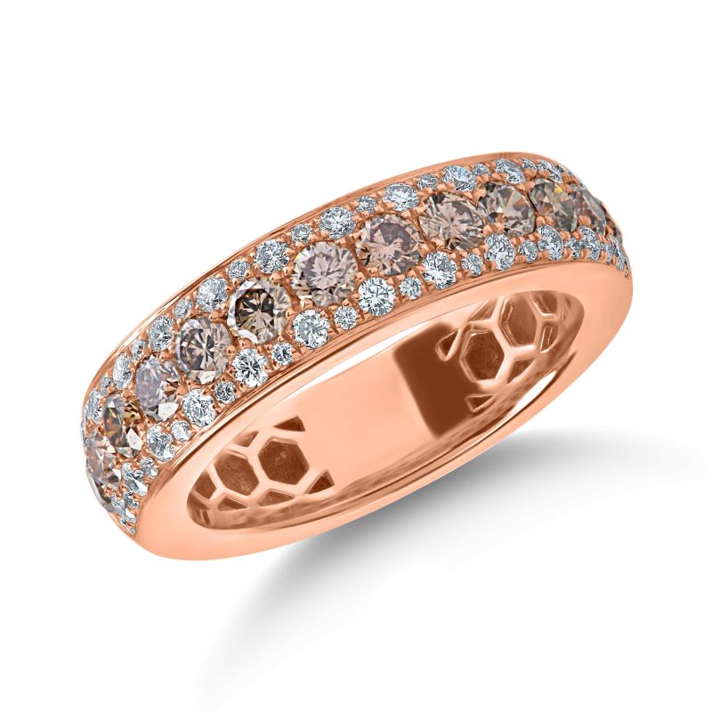 Inel microsetting din aur roz cu diamante maro de 0.9ct si diamante incolore de 0.3ct