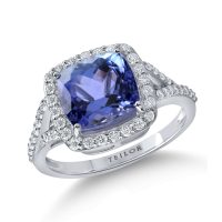 Inel patrat din aur alb cu tanzanit radiant de 3.9ct si diamante de 0.4ct