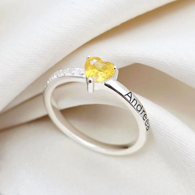 Inel Promisiune - Cristal Zirconia inimă și nume gravat - Argint 925