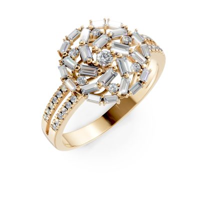 Inel rotund din aur galben cu diamante baguette si rotunde de 0.8ct