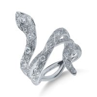 Inel sarpe din aur alb cu diamante transparente si negre de 1.06ct