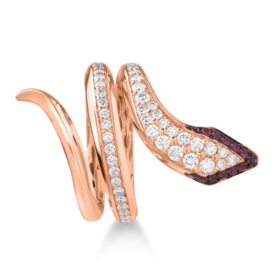 Inel sarpe din aur roz cu diamante de 0.78ct si rubine de 0.19ct