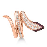 Inel sarpe din aur roz cu diamante de 0.78ct si rubine de 0.19ct