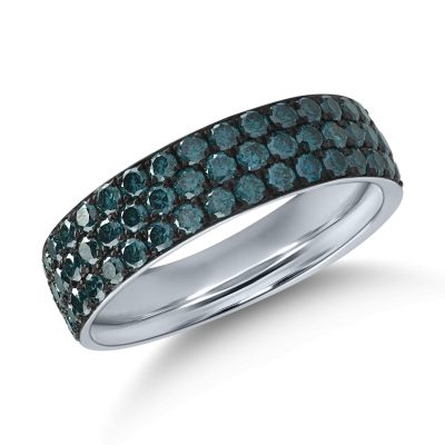 Inel semi eternity din aur alb cu diamante albastre de 0.9ct