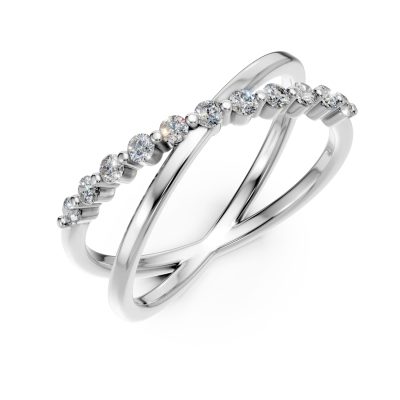 Inel semi eternity din aur alb cu diamante de 0.16ct