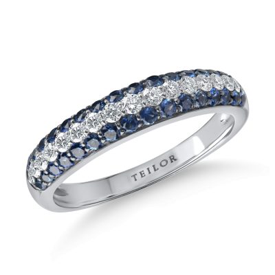 Inel semi eternity din aur alb cu diamante de 0.2ct si safire de 0.5ct