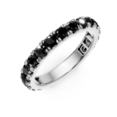 Inel semi eternity din aur alb cu diamante negre de 0.17ct