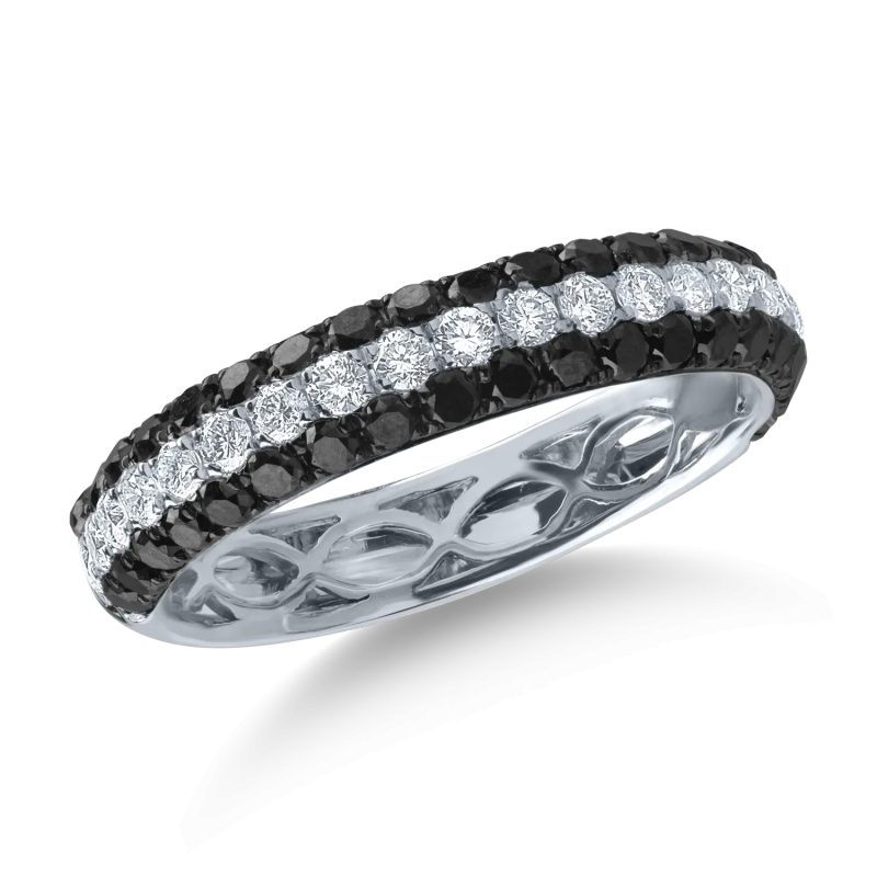 Inel semi eternity din aur alb cu diamante negre de 0.5ct si diamante transparente de 0.2ct