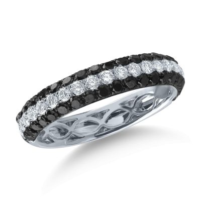Inel semi eternity din aur alb cu diamante negre de 0.6ct si diamante transparente de 0.3ct