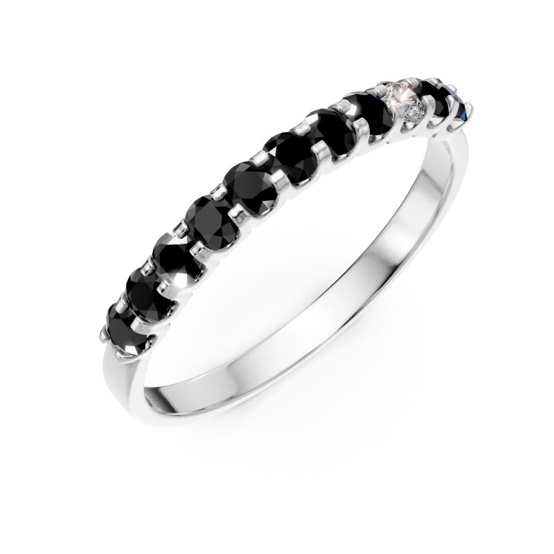 Inel semi eternity din aur alb cu diamante negre si incolore de 0.37ct