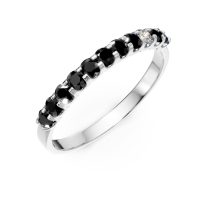 Inel semi eternity din aur alb cu diamante negre si incolore de 0.37ct