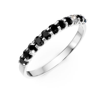 Inel semi eternity din aur alb cu diamante negre si incolore de 0.37ct