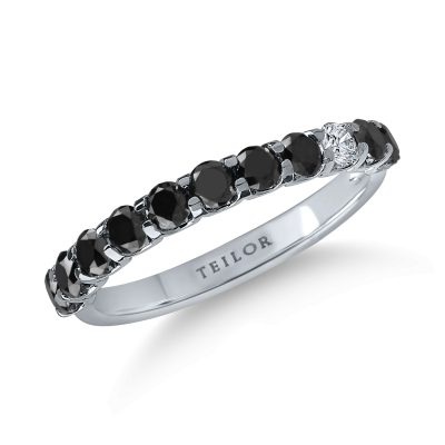 Inel semi eternity din aur alb cu diamante negre si incolore de 0.97ct