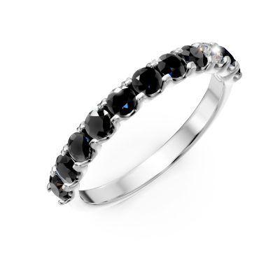 Inel semi eternity din aur alb cu diamante negre si incolore de 0.97ct