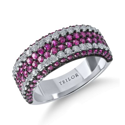 Inel semi eternity din aur alb cu rubine de 1.3ct si diamante de 0.6ct