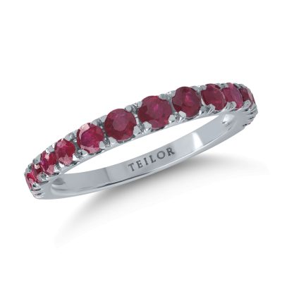Inel semi eternity din aur alb cu rubine de 1ct