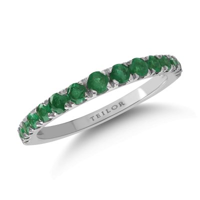 Inel semi eternity din aur alb cu smaralde de 0.7ct