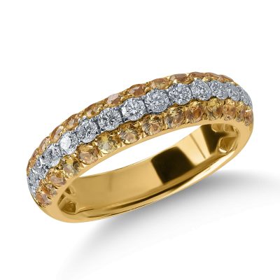 Inel semi eternity din aur galben cu safire galbene de 0.88ct si diamante de 0.49ct