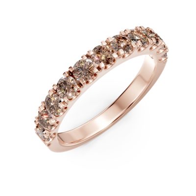 Inel semi eternity din aur roz cu diamante maro de 0.8ct