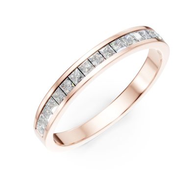 Inel semi eternity din aur roz cu diamante princess de 0.3ct