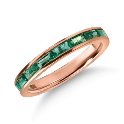 Inel semi eternity din aur roz cu smaralde baguette de 0.9ct