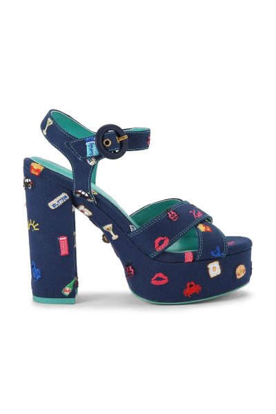 Kurt Geiger London  sandale cu toc înalt Embroidery Platform Navy Canvas
