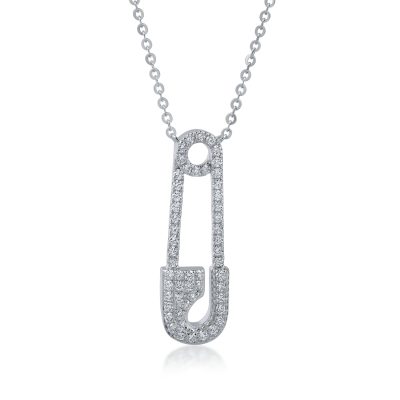 Lant cu pandantiv agrafa din aur alb cu diamante de 0.2ct