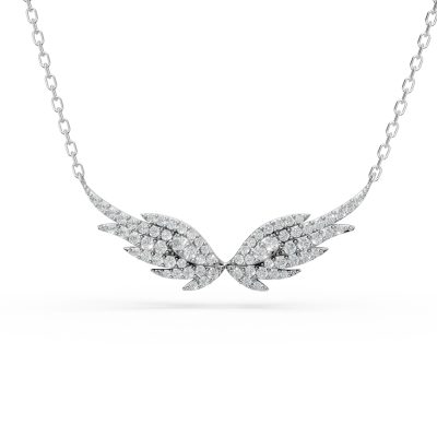 Lant cu pandantiv aripi inger din aur alb cu diamante de 0.3ct