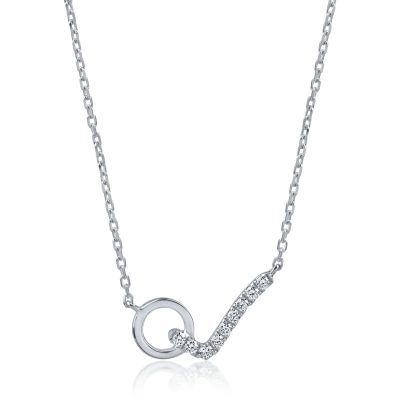 Lant cu pandantiv cerc din aur alb cu diamante de 0.09ct