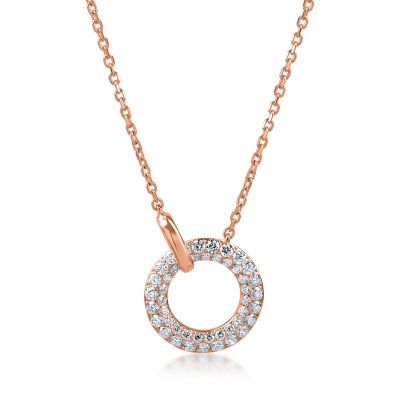 Lant cu pandantiv cerc din aur roz cu diamante de 0.5ct