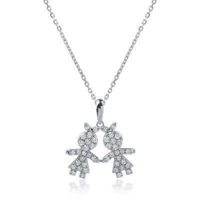 Lant cu pandantiv copii din aur alb cu diamante de 0.25ct