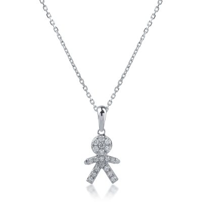 Lant cu pandantiv copil din aur alb cu diamante de 0.11ct