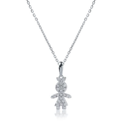 Lant cu pandantiv copil din aur alb cu diamante de 0.11ct