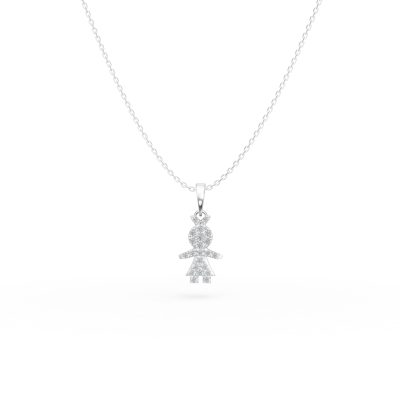 Lant cu pandantiv copil din aur alb cu diamante de 0.12ct