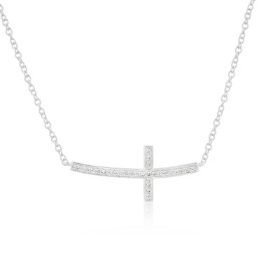 Lant cu pandantiv cruce din aur alb cu diamante de 0.11ct