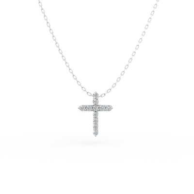 Lant cu pandantiv cruce din aur alb cu diamante de 0.1ct