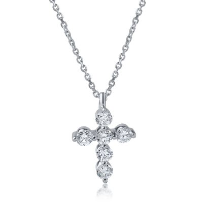 Lant cu pandantiv cruce din aur alb cu diamante de 0.3ct