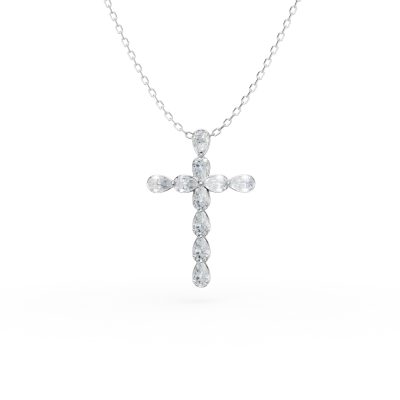 Lant cu pandantiv cruce din aur alb cu diamante de 0.7ct