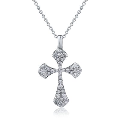 Lant cu pandantiv cruce din aur alb cu diamante de 0.81ct