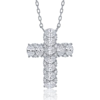 Lant cu pandantiv cruce din aur alb cu diamante de 1.2ct