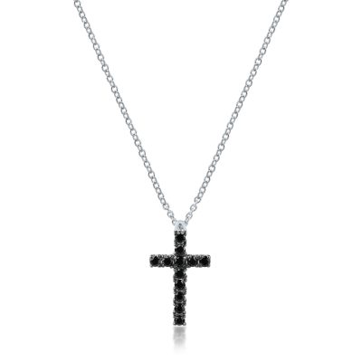 Lant cu pandantiv cruce din aur alb cu diamante negre de 0.28ct