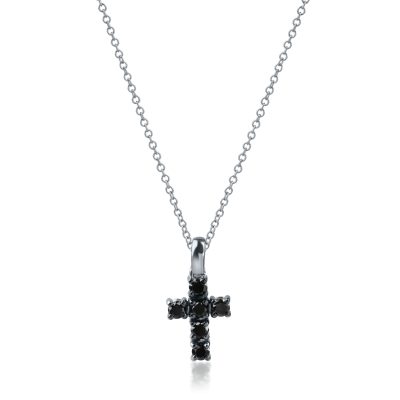 Lant cu pandantiv cruce din aur alb cu diamante negre de 0.31ct