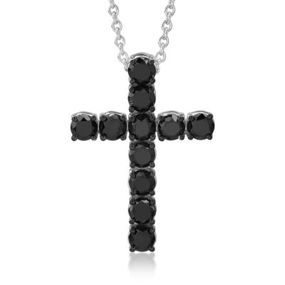 Lant cu pandantiv cruce din aur alb cu diamante negre de 3.3ct