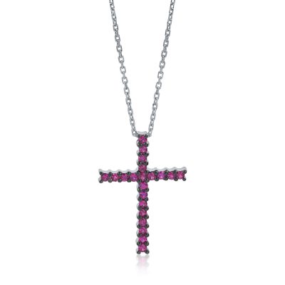 Lant cu pandantiv cruce din aur alb cu rubine de 0.42ct