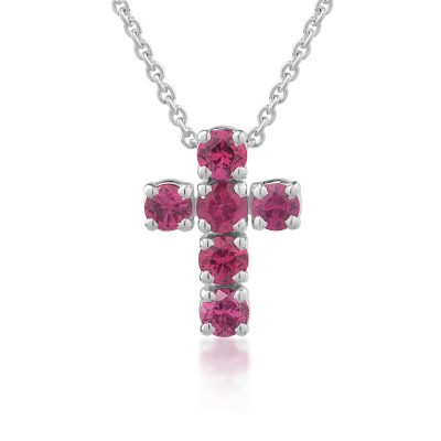 Lant cu pandantiv cruce din aur alb cu rubine de 0.72ct