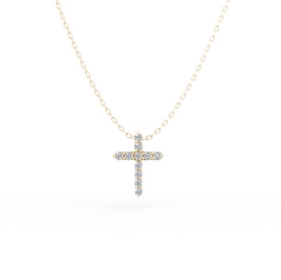 Lant cu pandantiv cruce din aur galben cu diamante de 0.1ct