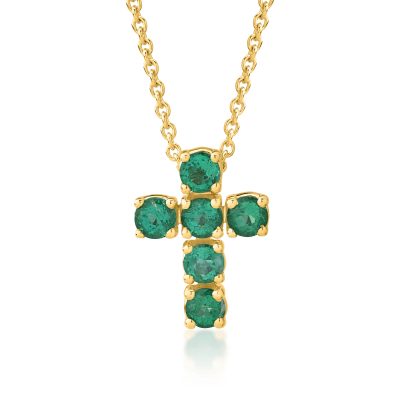 Lant cu pandantiv cruce din aur galben cu smaralde de 0.54ct