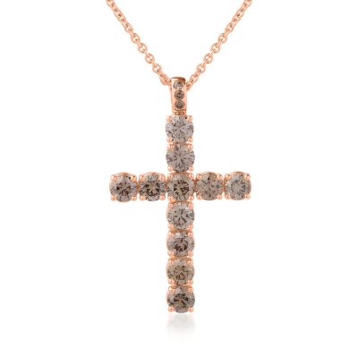 Lant cu pandantiv cruce din aur roz cu diamante maro de 5.2ct