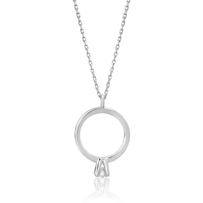 Lant cu pandantiv din aur alb cu diamant de 0.08ct