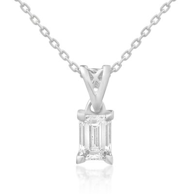 Lant cu pandantiv din aur alb cu diamant emerald de 0.4ct